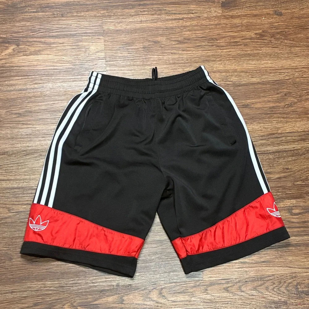Adidas Originals Shorts Mens Large Black Excellent Trefoil 3-Stripe Athletic